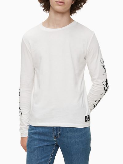 Calvin Klein Ruhák HU523830 | Calvin Klein Organic Cotton Long Sleeve Logo Fiu Póló Világos Fehér